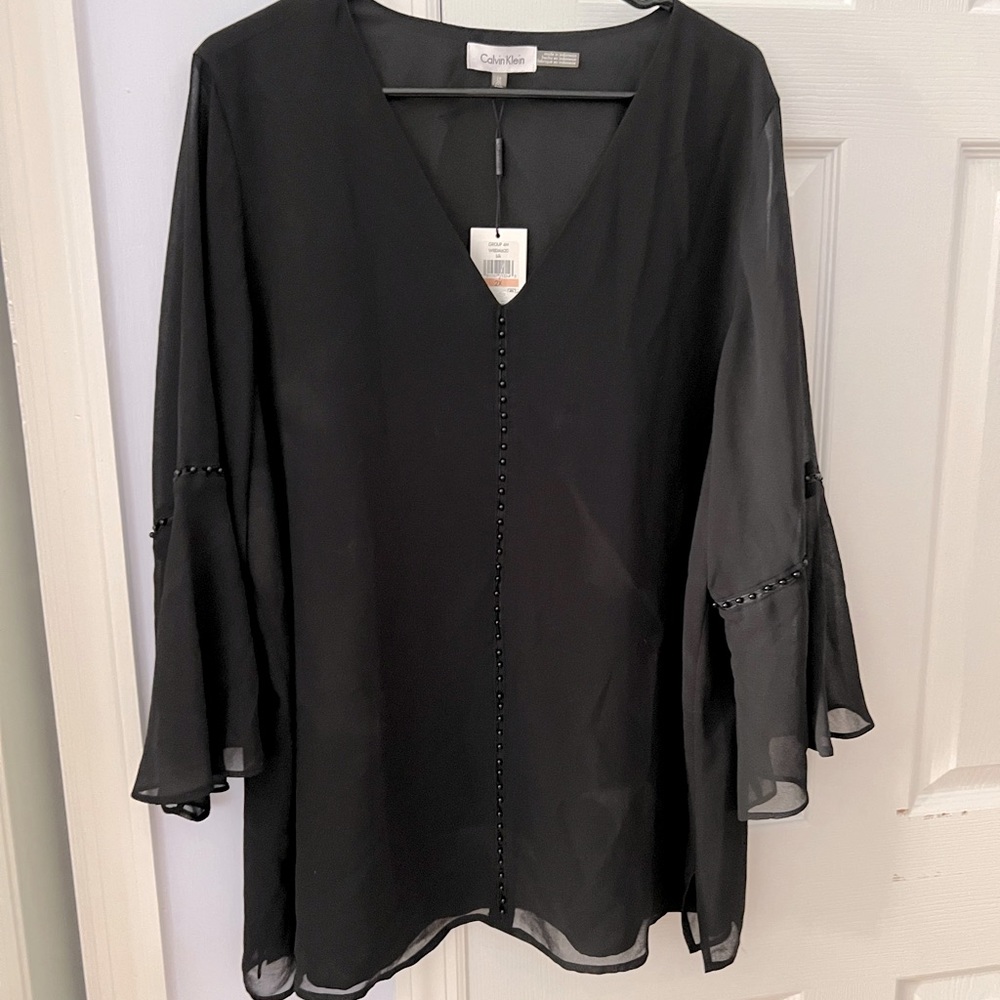 Calvin Klein black flowy dress blouse with button details- 2X